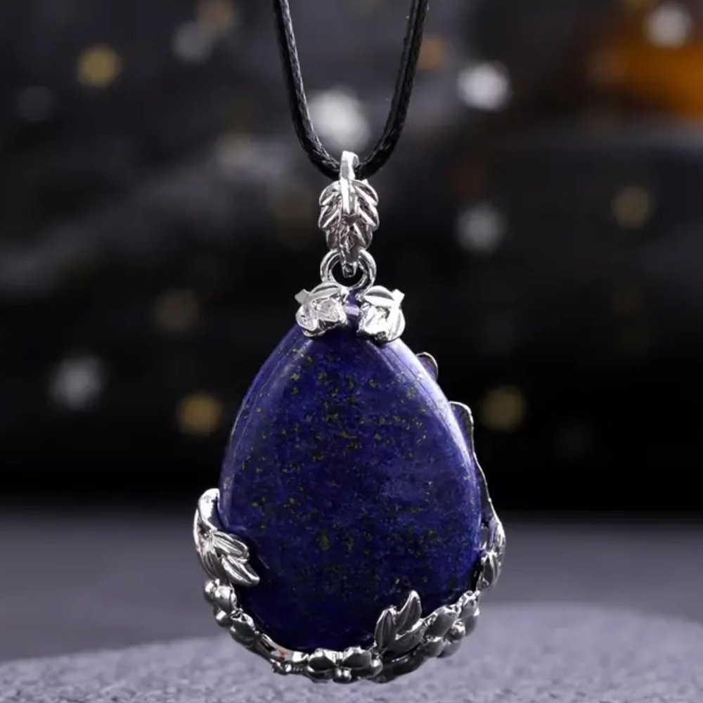 Lapis Lazuli Natural Stone Drop Shaped Pendant Necklace Healing Gemstone - Picture 1 of 2
